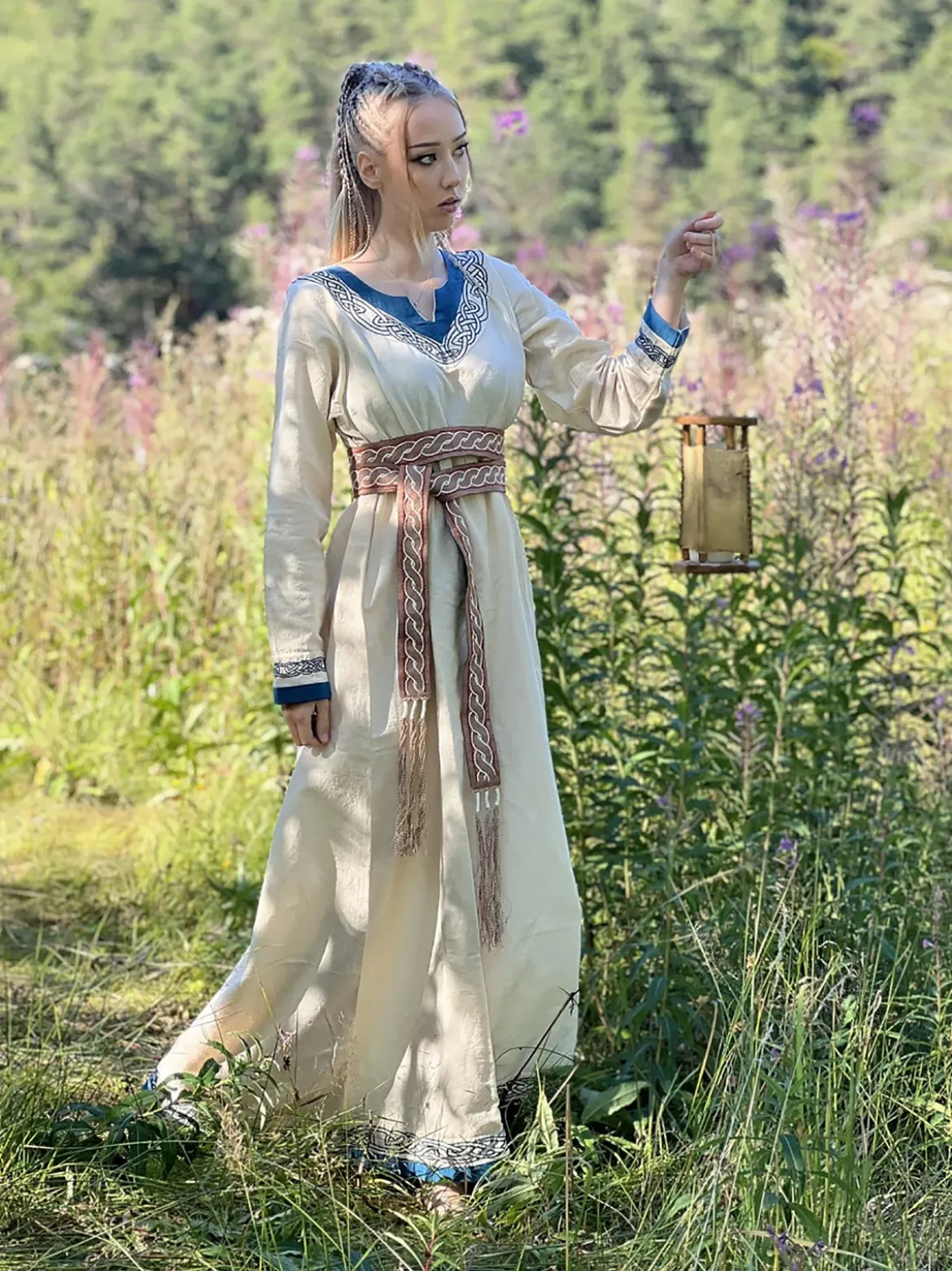 Wikinger Kleid Lagertha beige-blau