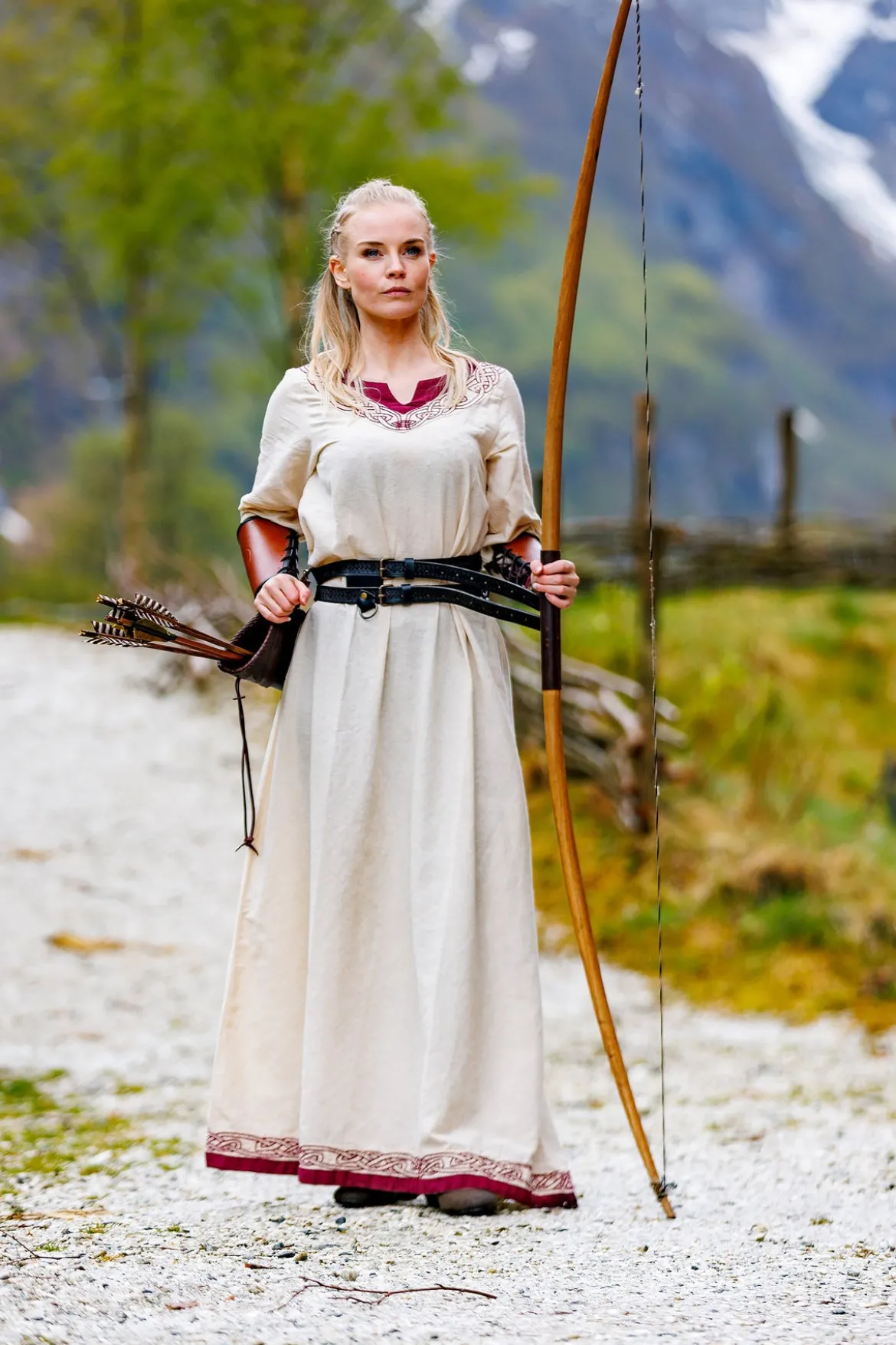 Wikinger Kleid Lagertha beige-rot