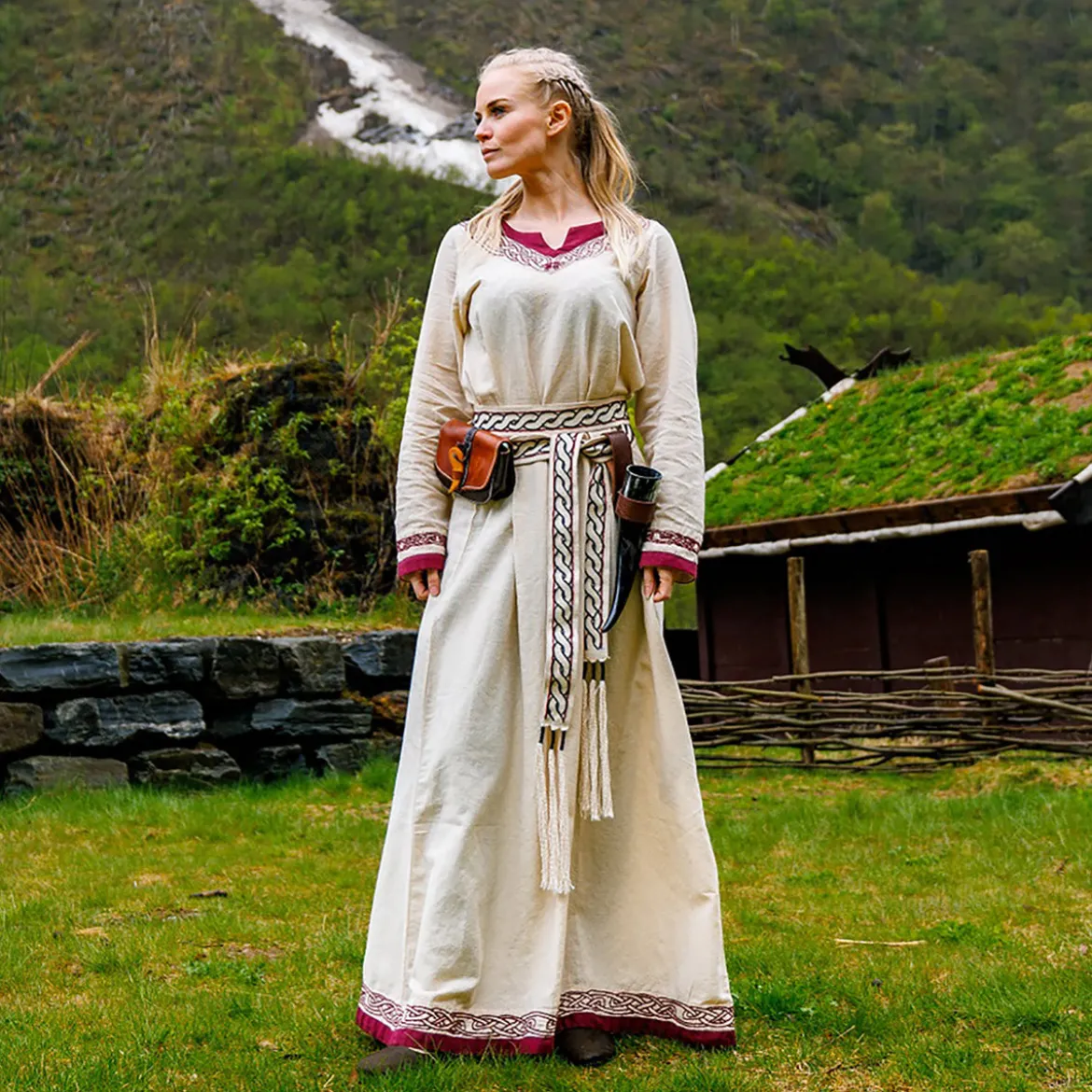 Wikinger Kleid Lagertha beige-rot