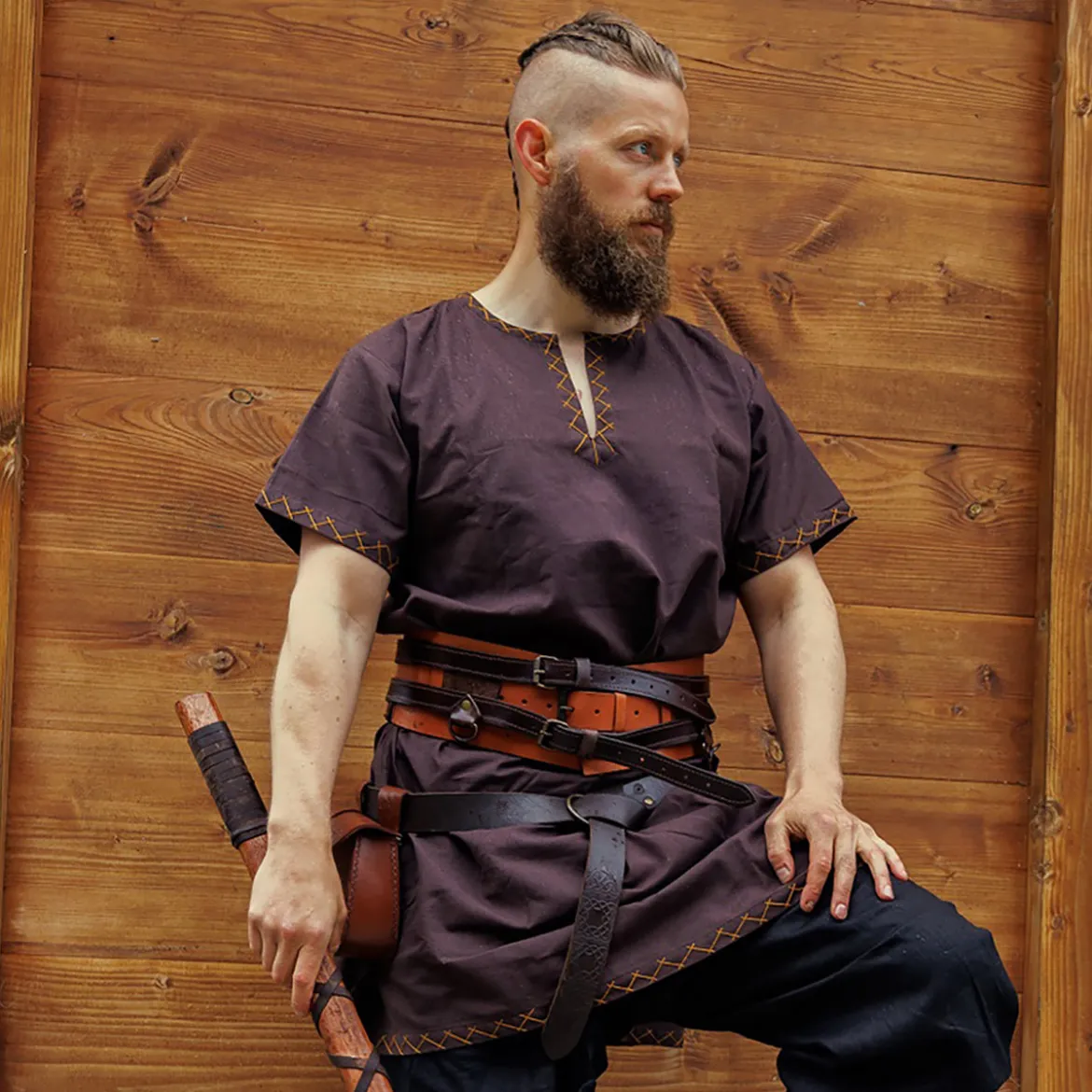 Wikinger Tunika Harbard Kurzarm braun