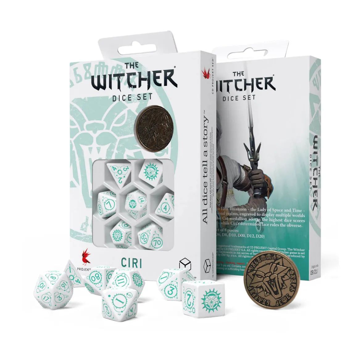 Witcher - Ciri RPG Würfel Set 7tlg mit Sammlermünze