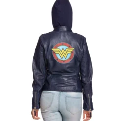 Wonder Woman - Logo Lederjacke mit Kapuze blau