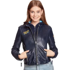 Wonder Woman - Logo Lederjacke mit Kapuze blau